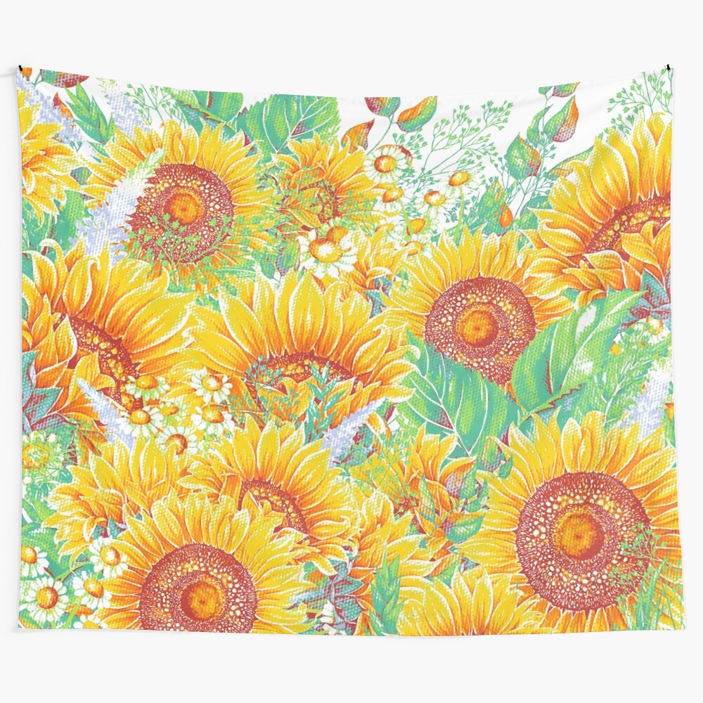 Colorful summer garden floral tapestry with mandala and sacred geometry design