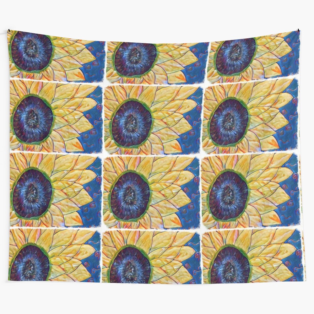 Sunflower tapestry depicting a vibrant and artful sunflower design