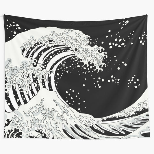 Black and white Japanese great wave tapestry art