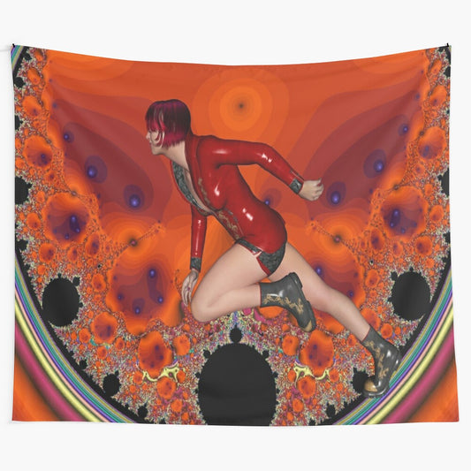 Colorful and abstract 'Running from Chaos' fantasy tapestry