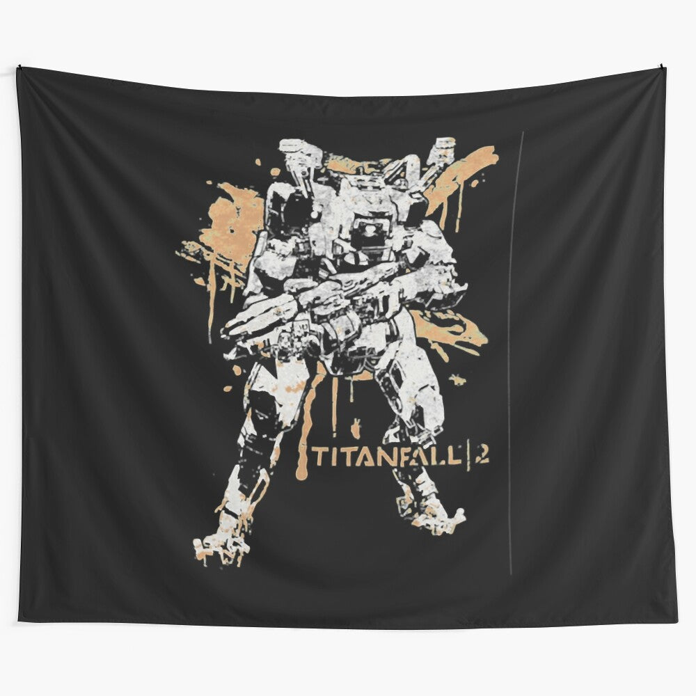 Titanfall-inspired tapestry featuring pilot and titan artwork