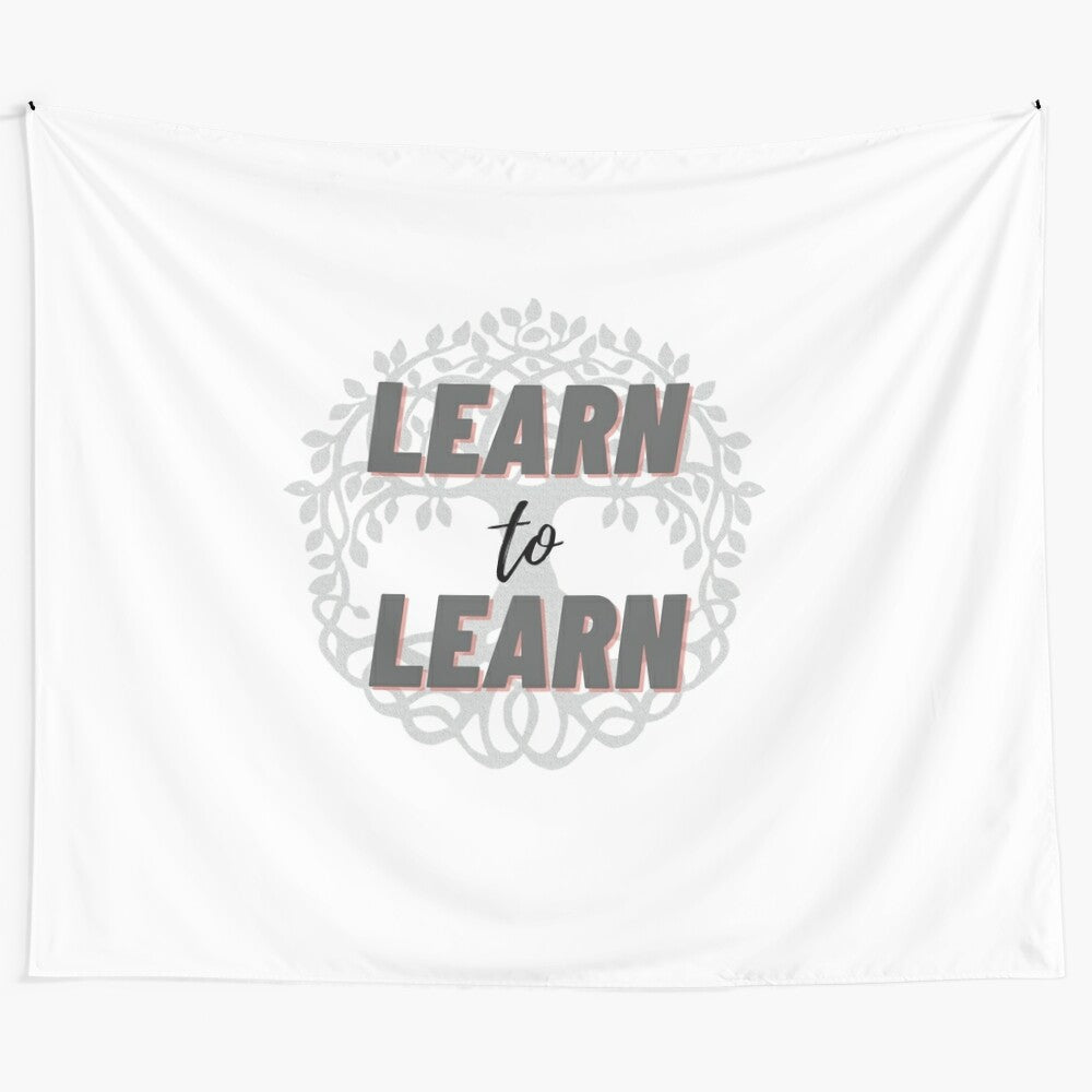 Tapestry wall decor featuring a collection of educational, motivational, and inspirational quotes in modern typography