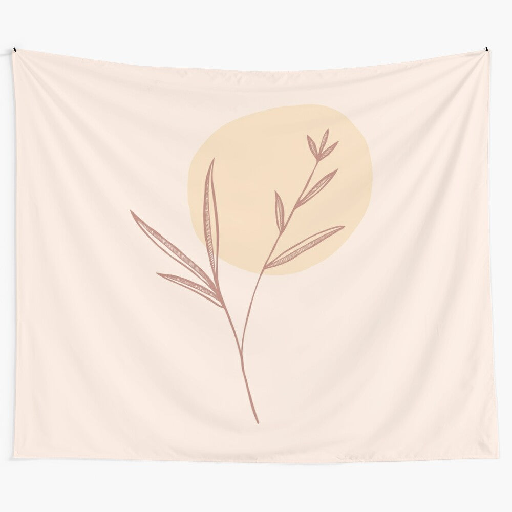 Minimal botanical drawing tapestry with floral and astrology motifs