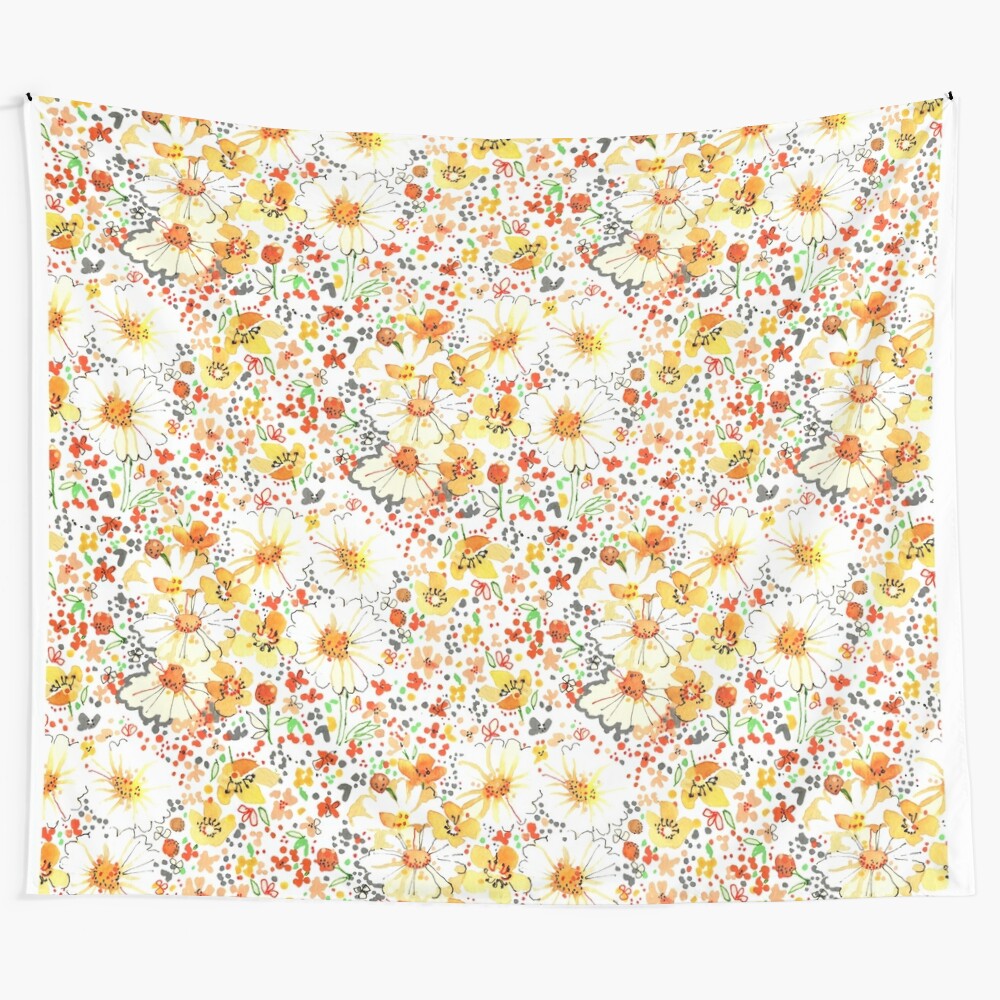 Vintage-inspired daisy and wildflower pattern tapestry