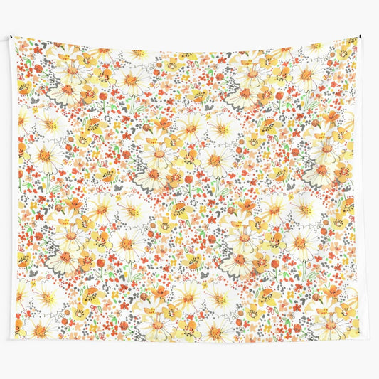 Vintage-inspired daisy and wildflower pattern tapestry