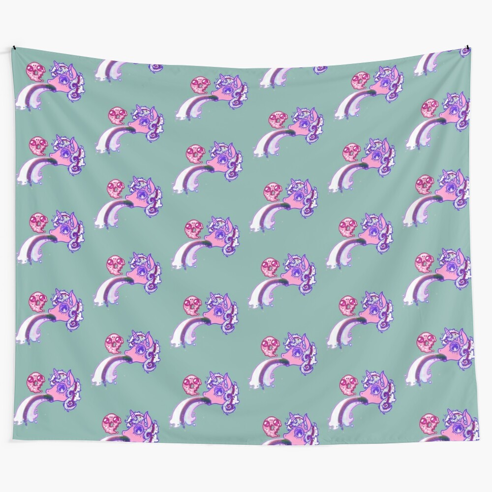 Demi Pukeycorn Tapestry - Colorful and Kawaii Pride Design featuring a unicorn puking rainbows