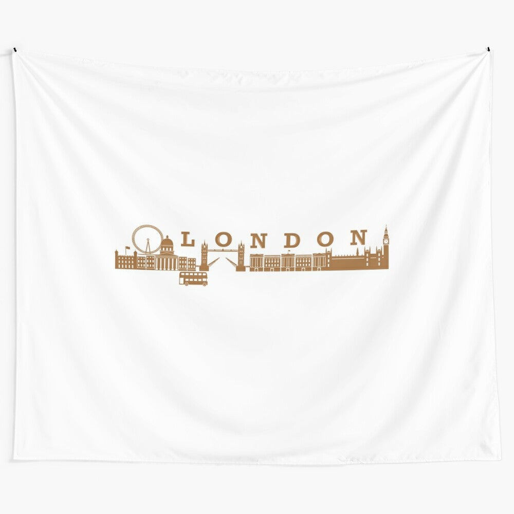 Vintage-style London tapestry wall art featuring iconic landmarks