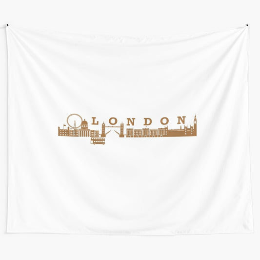 Vintage-style London tapestry wall art featuring iconic landmarks