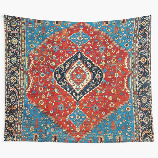 Antique Persian Carpet Tapestry with Floral Boho Design