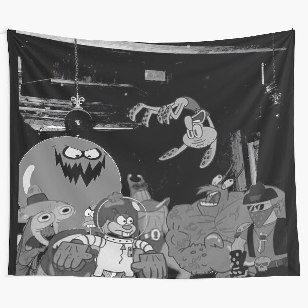 Spongebob inspired pop art tapestry featuring black and white graphic design