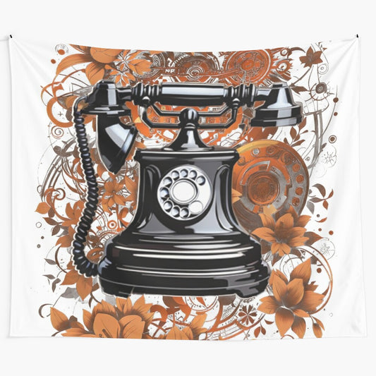 Vintage-style black telephone with floral tapestry design for classic home decor