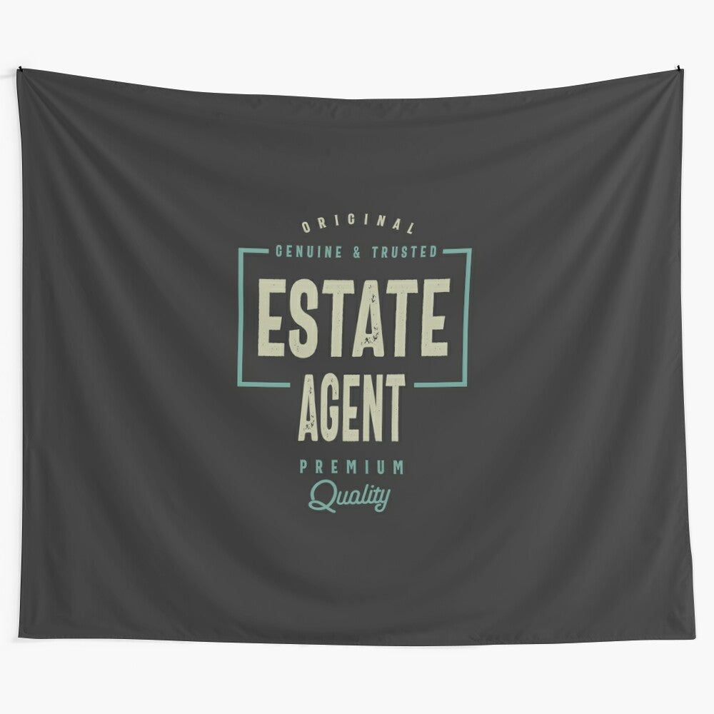 Estate agent tapestry design featuring a stylized typography