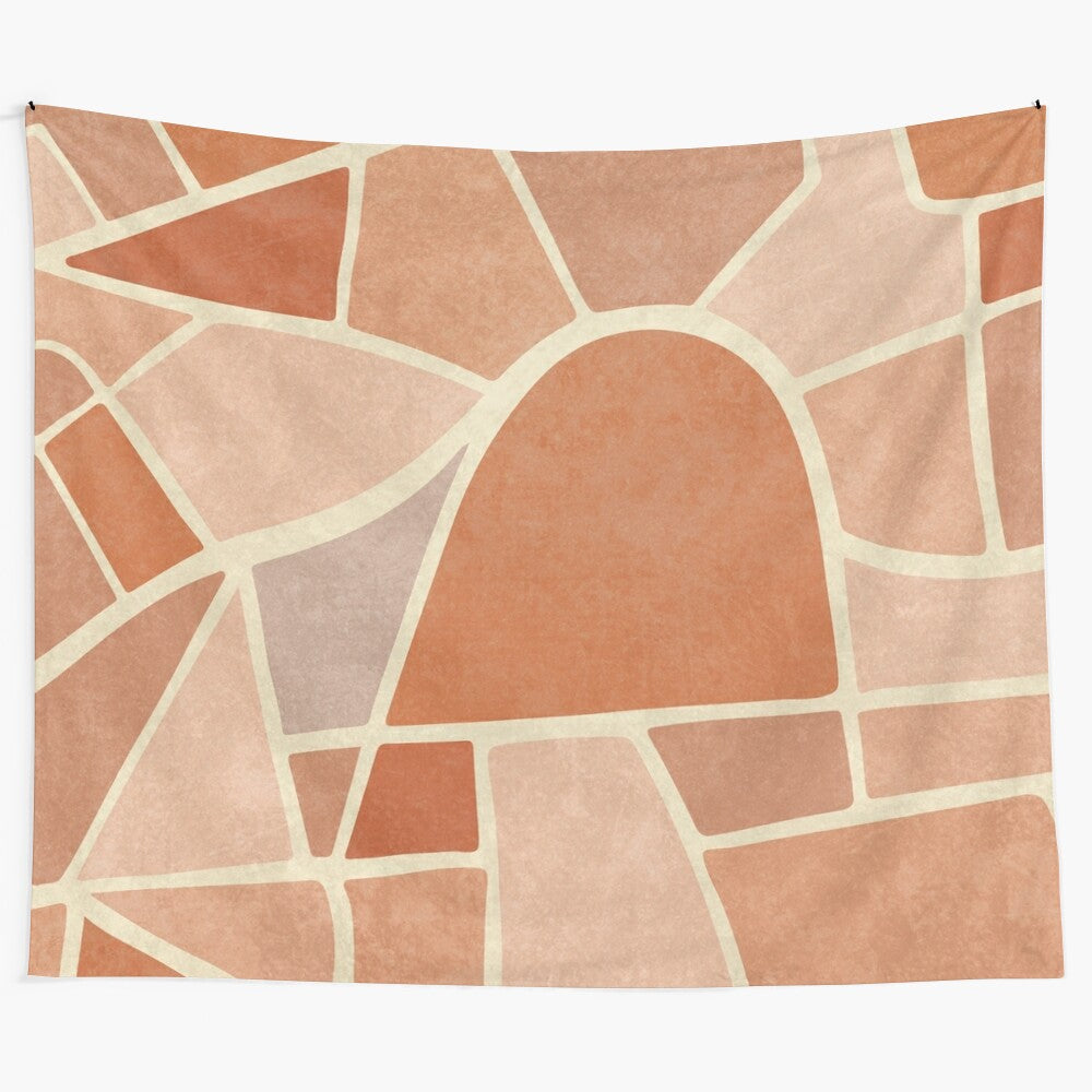 Abstract earth tone shapes tapestry with geometric lines and organic textures