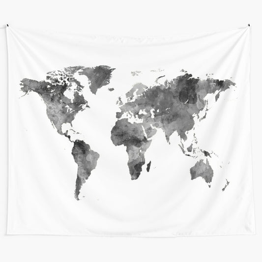 Vibrant watercolor world map tapestry with continents and countries