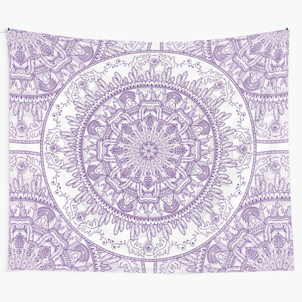 Feathers and Crystals Mandala Tapestry