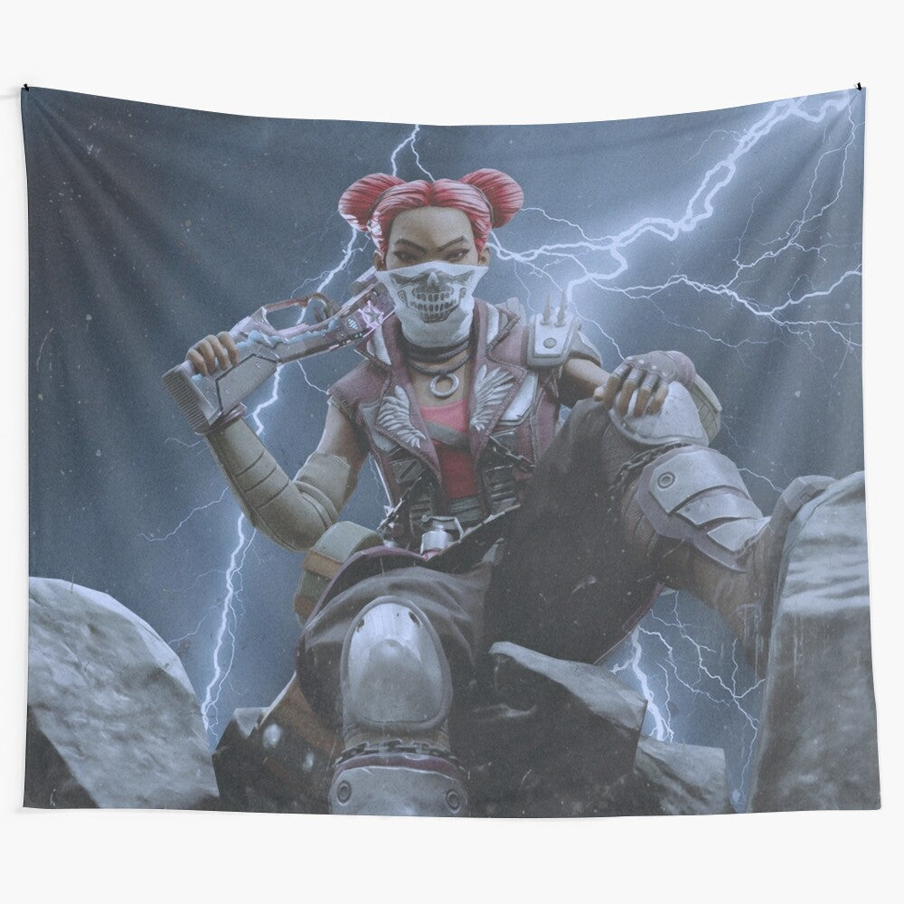 Lifeline Tapestry featuring a female gamer in a battle royale setting