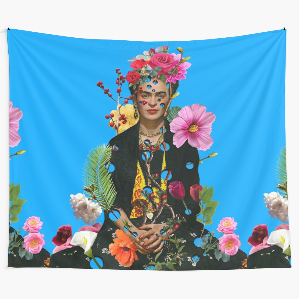 Frida Kahlo-inspired digital collage art tapestry