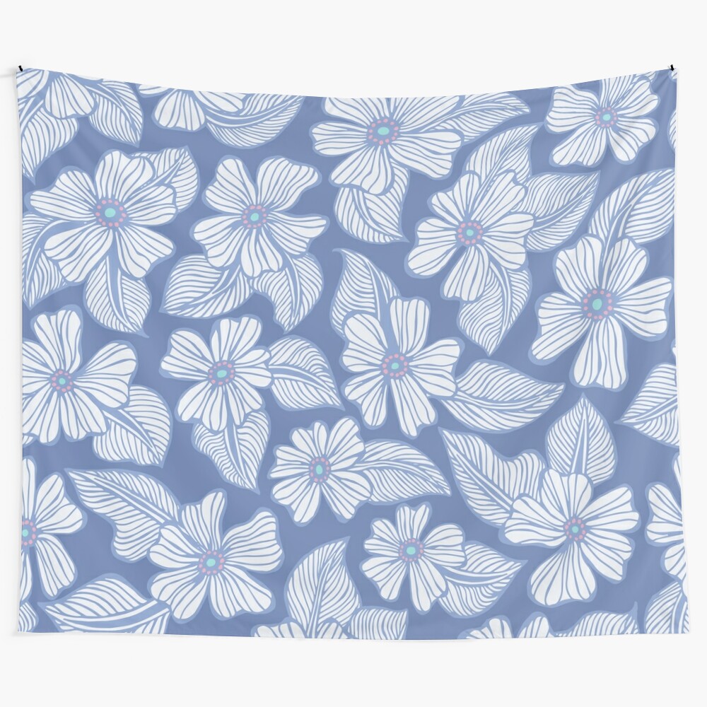 Vibrant hand-drawn tropical flowers tapestry