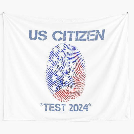 Tapestry design featuring US citizenship test-inspired elements