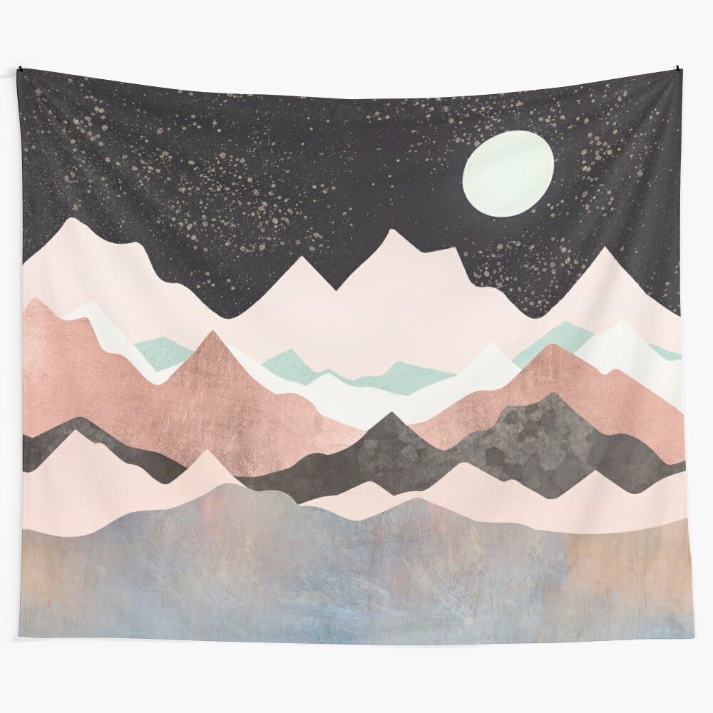 Midnight Stars Tapestry featuring a celestial, stellar galaxy and mountain peaks design