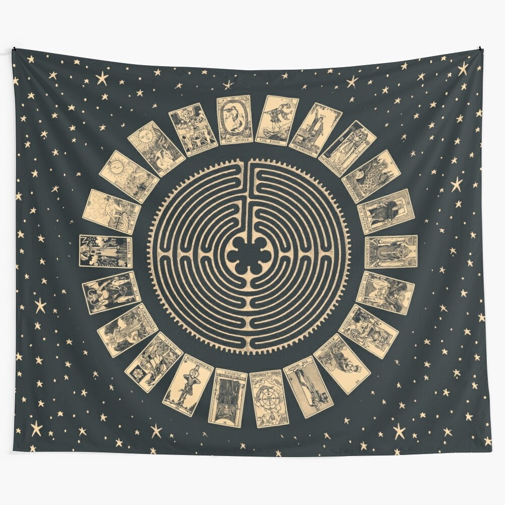 Mystical labyrinth and tarot wheel tapestry wall art