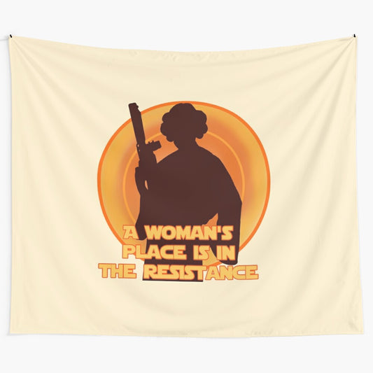 Feminist resistance tapestry featuring Princess Leia from Star Wars