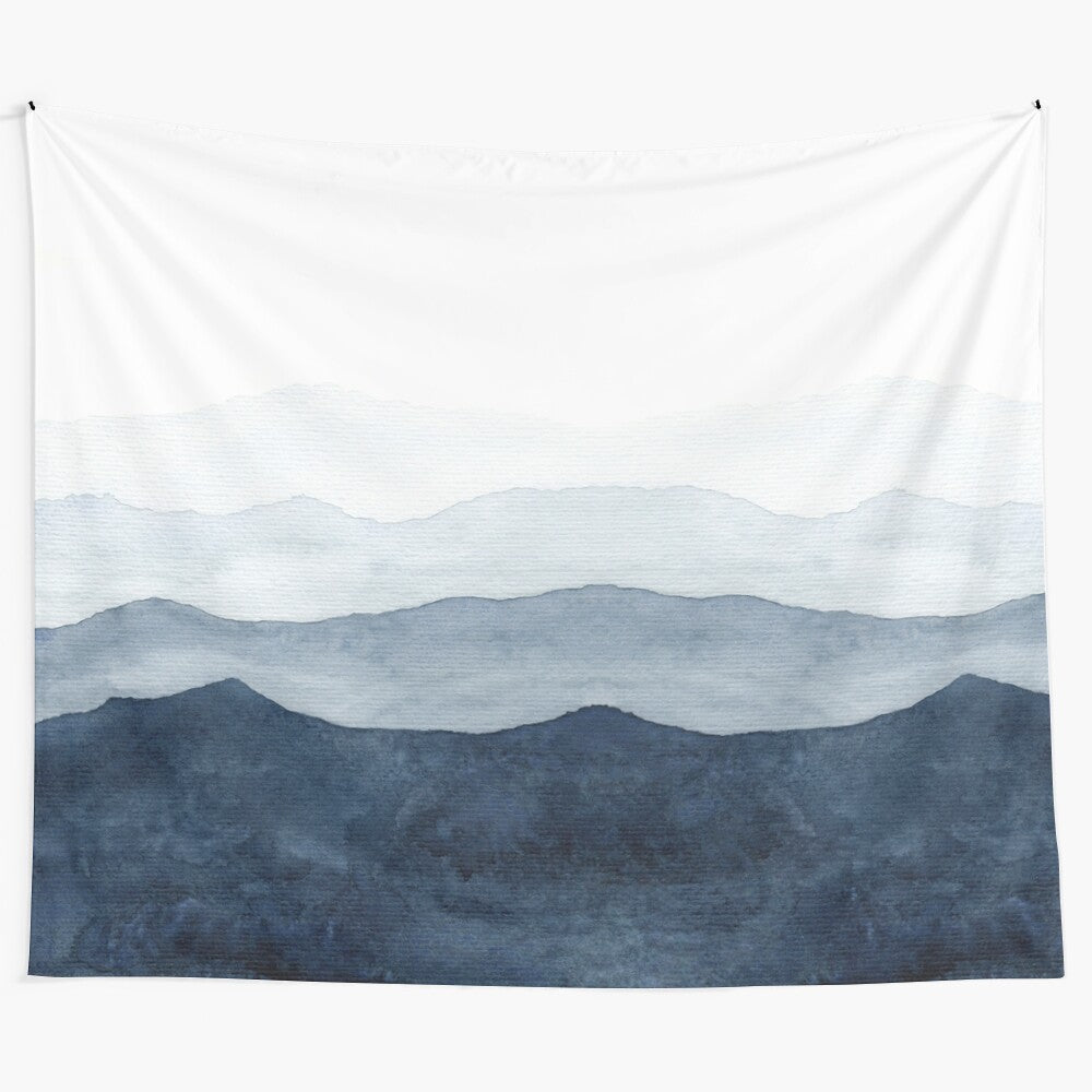 Indigo ombre mountain abstract watercolor tapestry