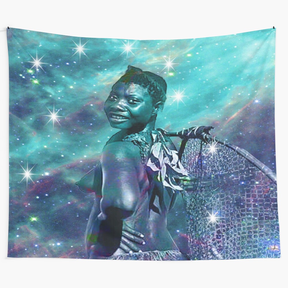 Vibrant African star hunter tapestry with cosmic, celestial motifs