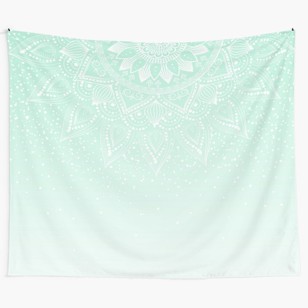 Elegant white and mint mandala confetti design tapestry