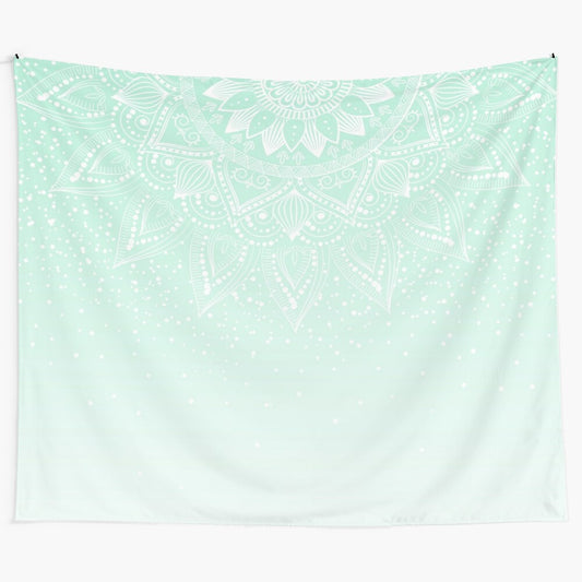 Elegant white and mint mandala confetti design tapestry