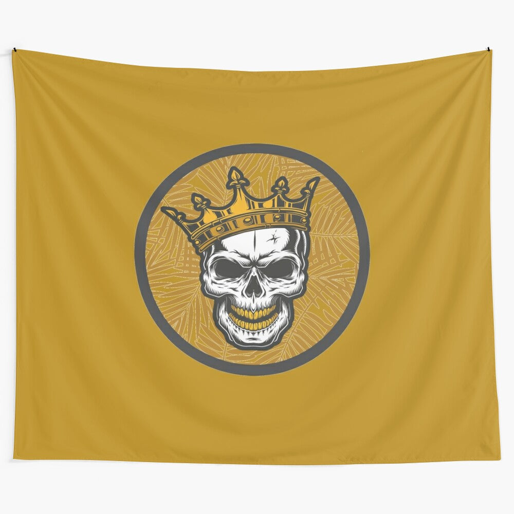 Gold skull tapestry with metallic design and gothic elements