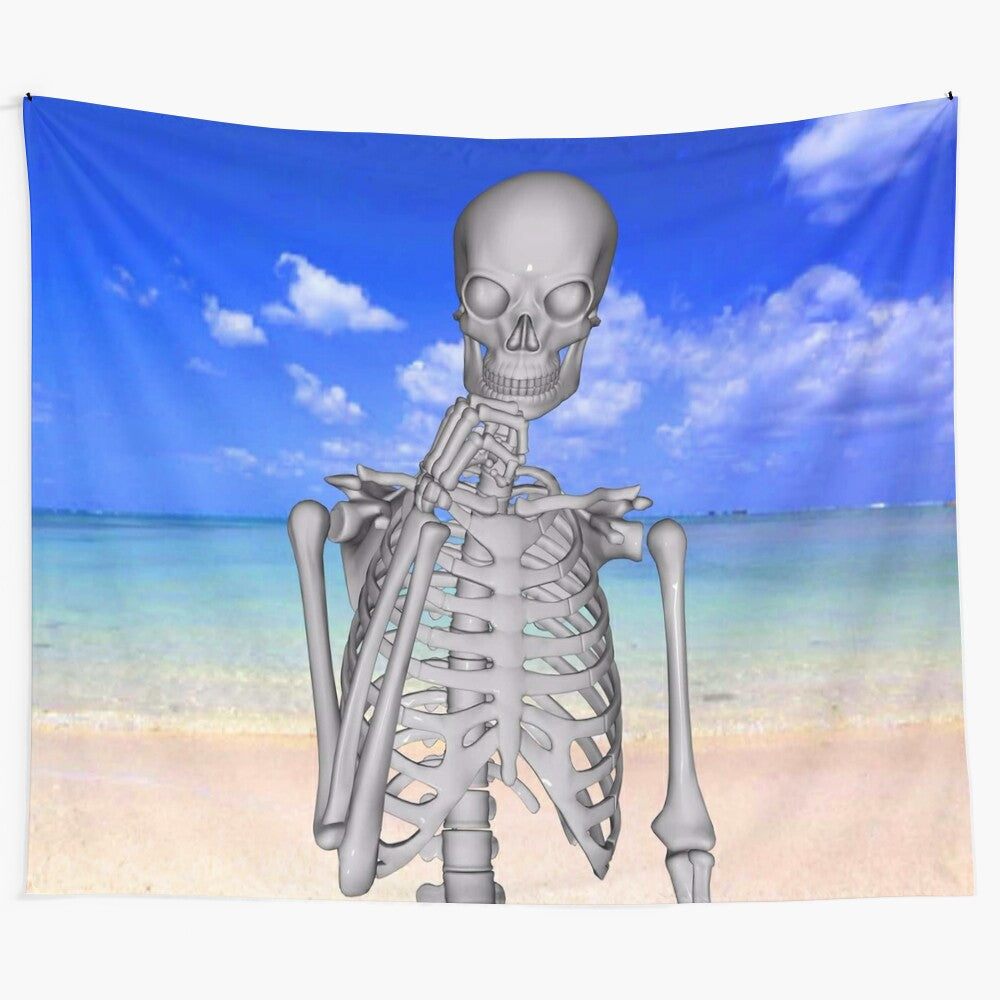 Robinson Crusoe inspired tapestry featuring a skull design