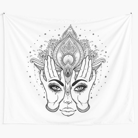 Mysterious eyes tapestry featuring a captivating, surreal design