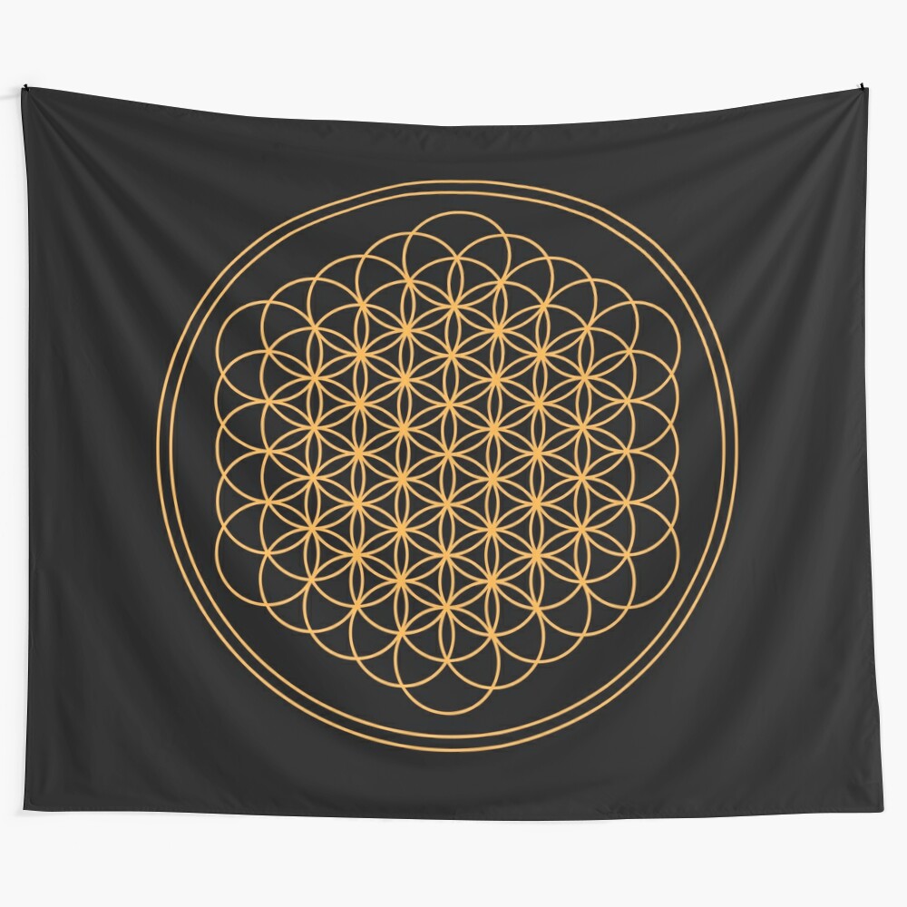 Flower of Life tapestry featuring sacred geometry design and metalcore band Bring Me the Horizon's Sempiternal album