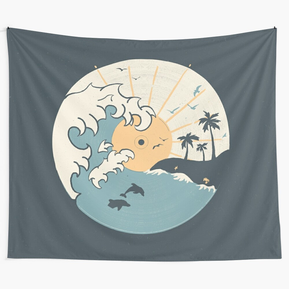 Ocean-inspired tapestry with serene coastal scenery