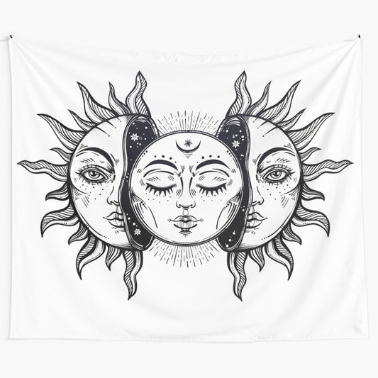 Vintage-inspired solar eclipse and moon wall tapestry