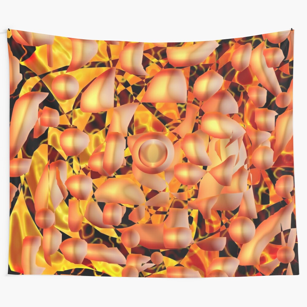 Colorful abstract tapestry with vibrant patterns and floral motifs