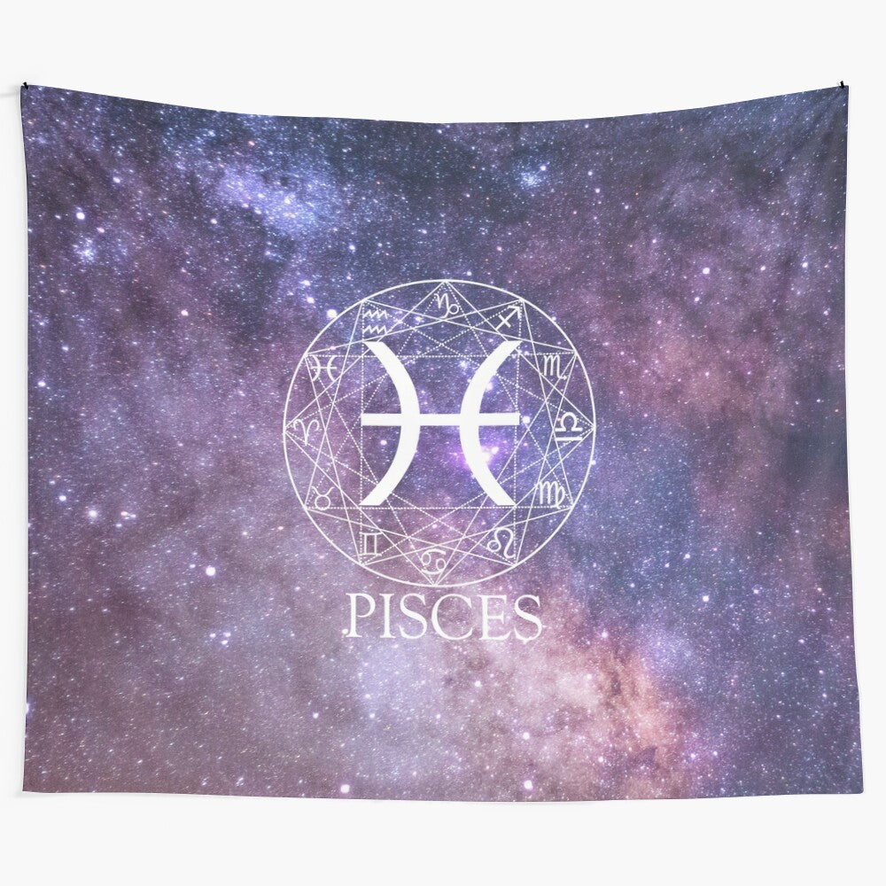 Pisces 01 zodiac tapestry mandala with astrological symbols