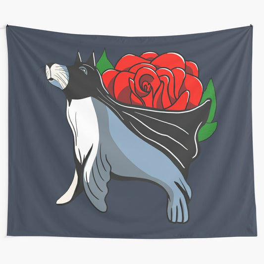 Bat Forever Superhero Seal Kiss from a Rose Mashup Tapestry