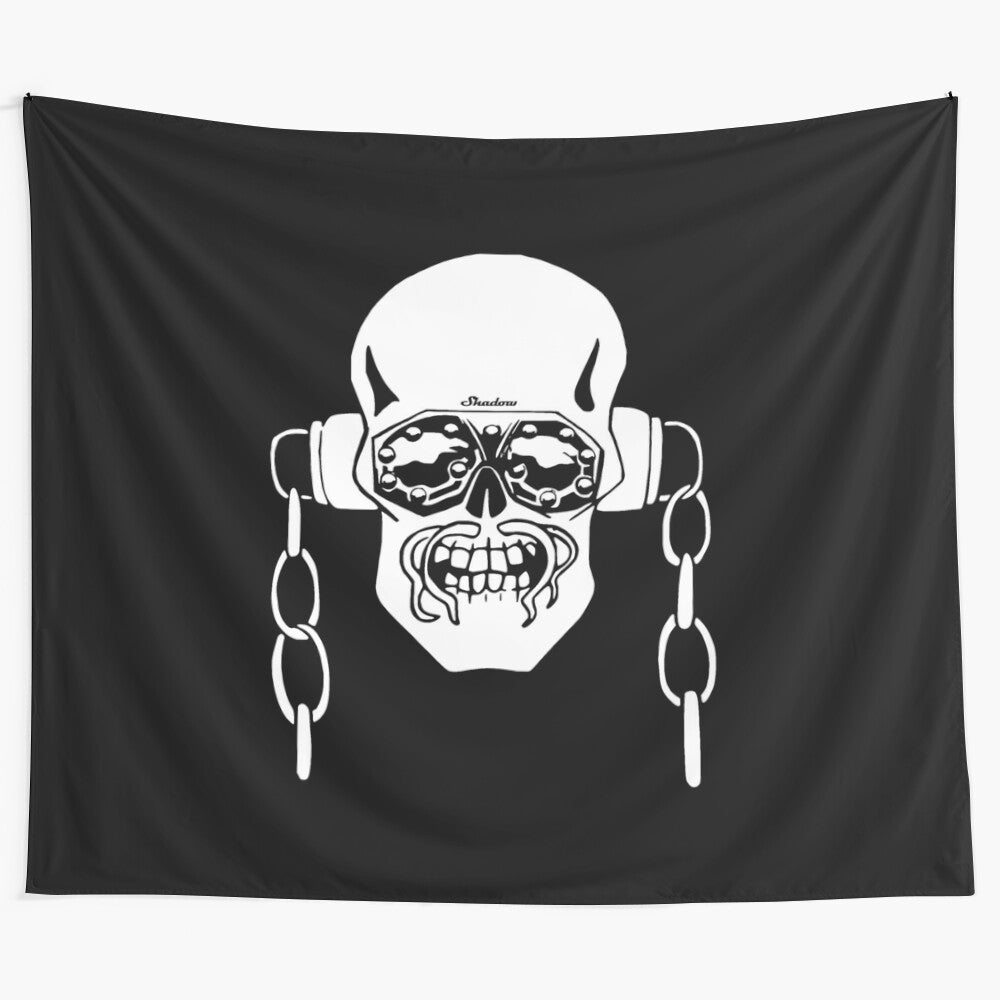 Megadeth skull tapestry featuring a black and white pop art design