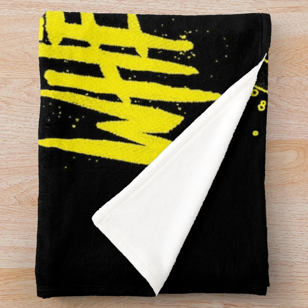 Kill Bill-themed plush blanket with samurai swords and Tarantino movie references