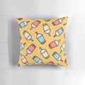 Decorative pillow featuring a colorful bubble tea pattern with taro balls and bubbles.