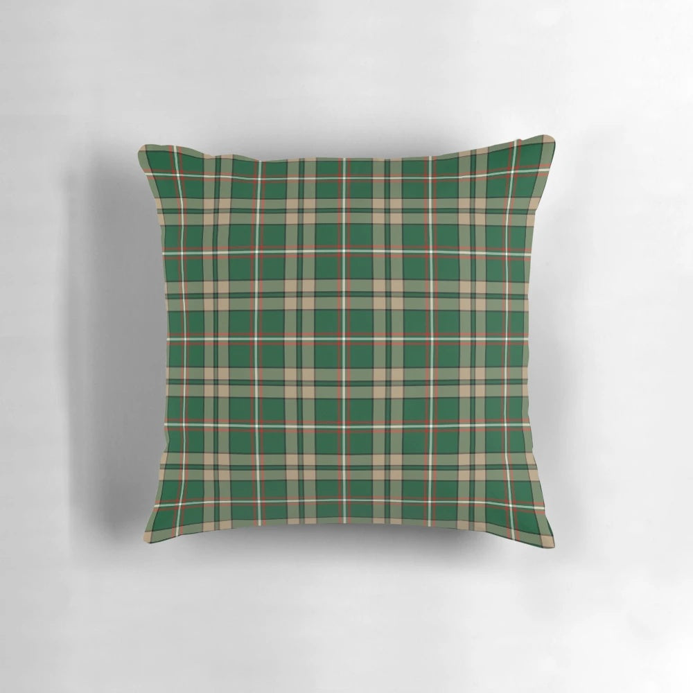 Tartan green and tan plaid pattern pillow with Celtic heritage design