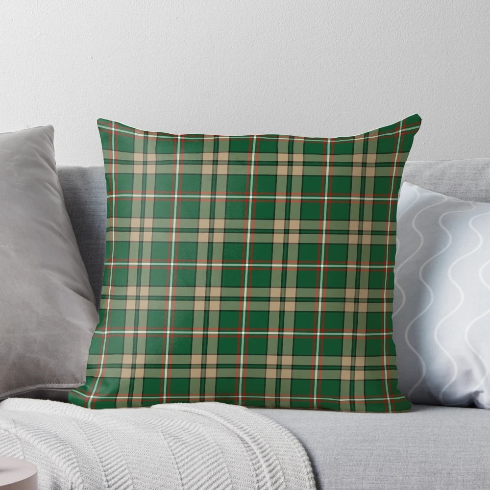 Tartan green and tan plaid pattern pillow with Celtic heritage design