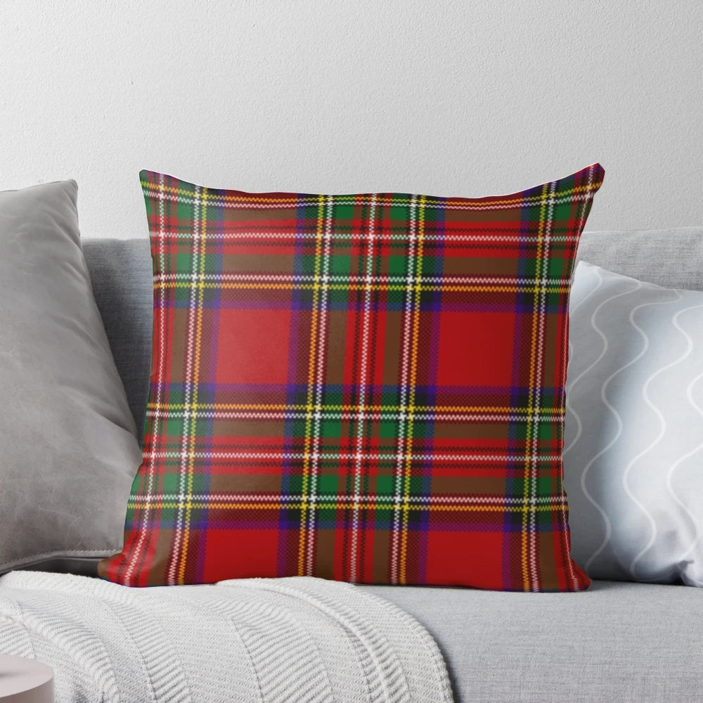 Tartan plaid patterned square throw pillow in red, blue, and green