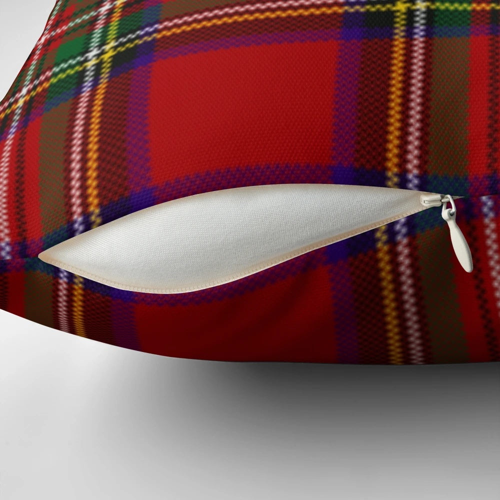 Tartan plaid patterned square throw pillow in red, blue, and green