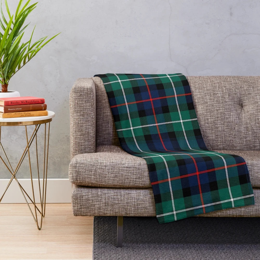 Modern tartan plush blanket with rampant lion, Scottish clan design
