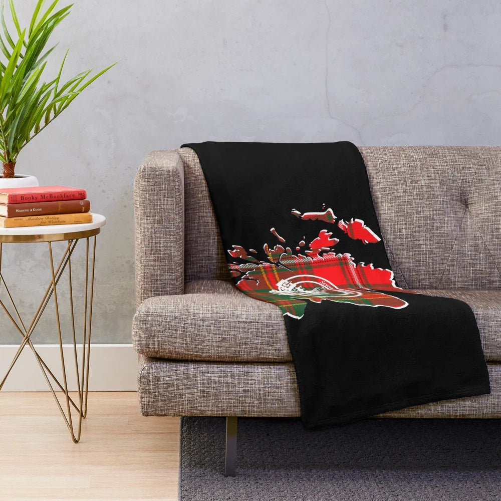 Cozy tartan plush blanket featuring the Clan Hay Scotland map crest