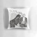 Taskmaster-inspired pillow featuring a poorly drawn illustration of Alex Horne and Greg Davies