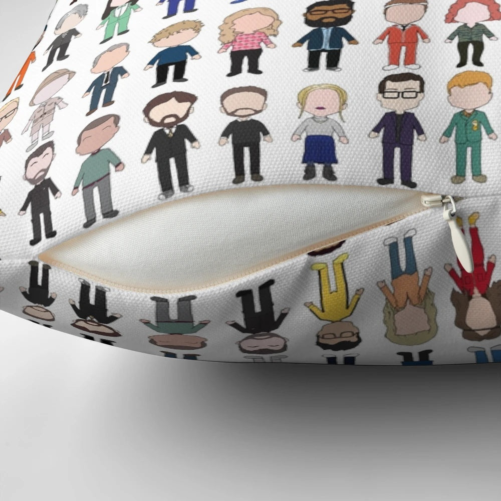 Vibrant throw pillow featuring the cast of the popular TV show Taskmaster